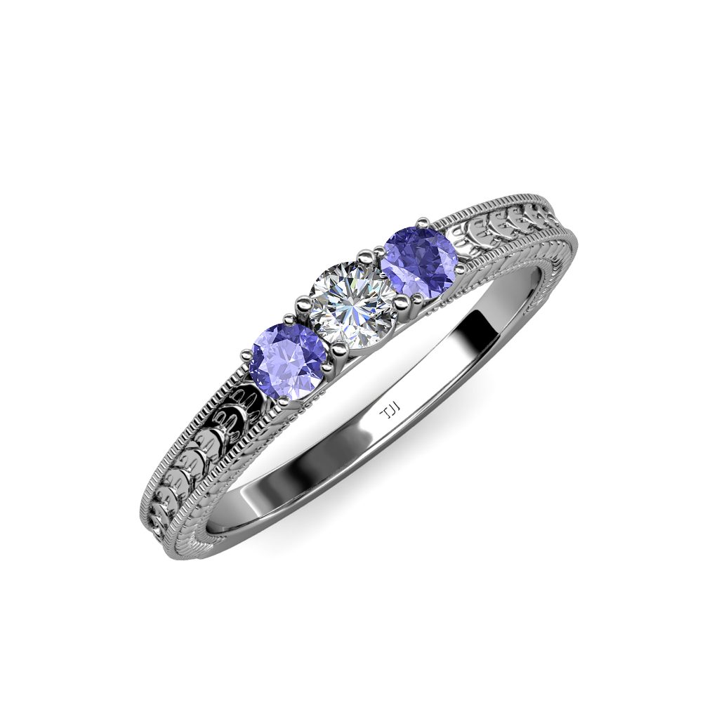 Diamond Engagement Ring With Tanzanite Side Stones Diamond Engagement Ring With Tanzanite Side Stones