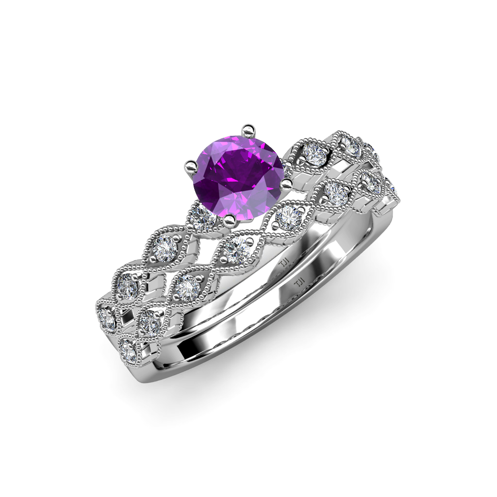 Amethyst & Diamond Marquise Shape Engagement Ring