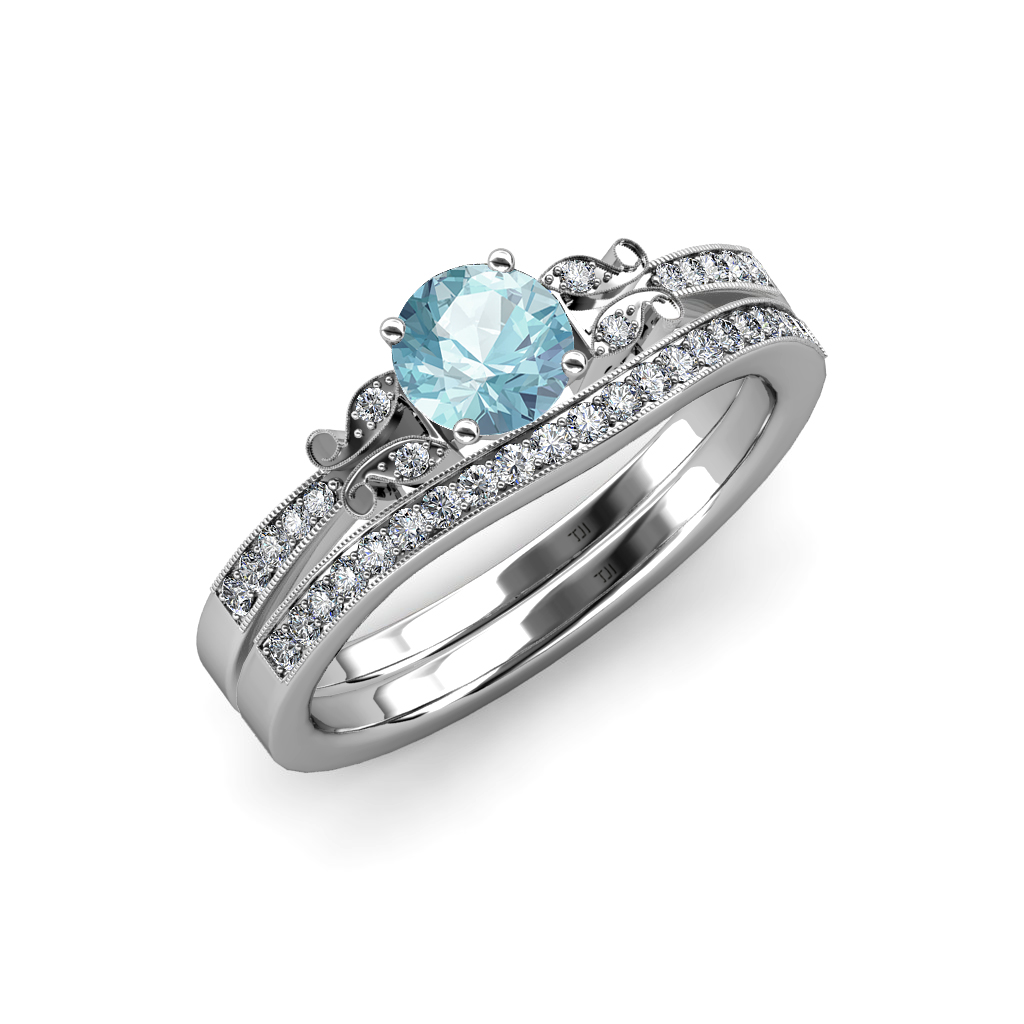 Aquamarine & Diamond Butterfly Engagement Ring & Wedding