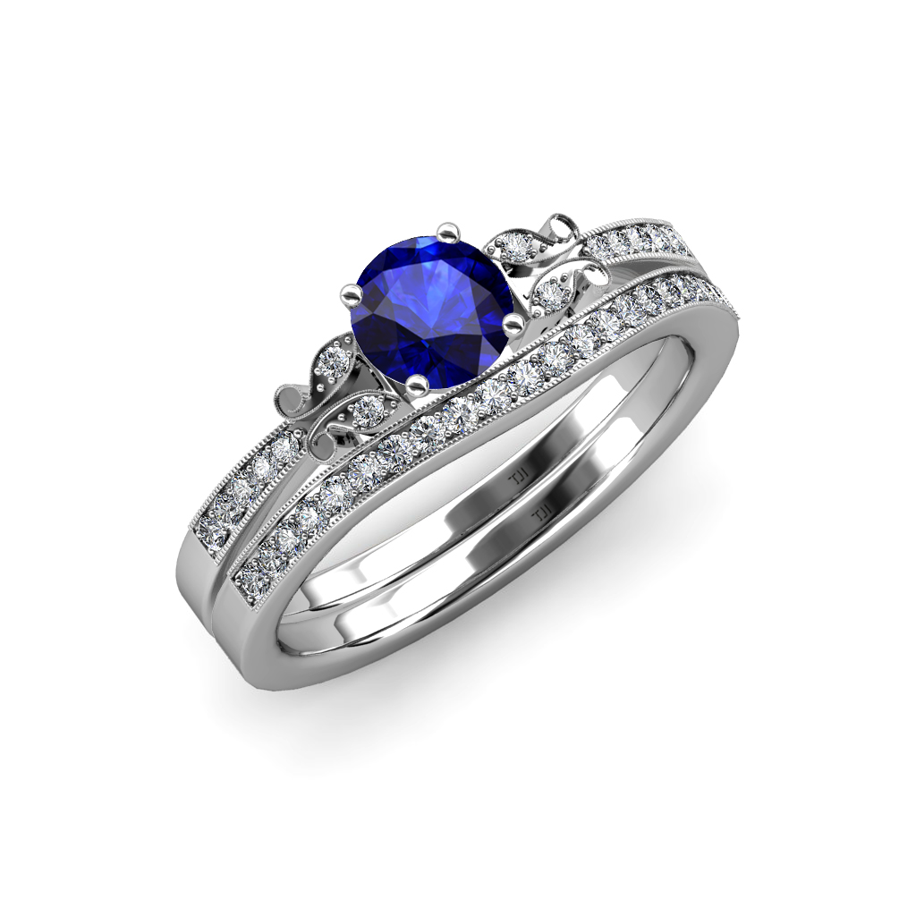 Blue Sapphire and Diamond Butterfly Engagement Ring