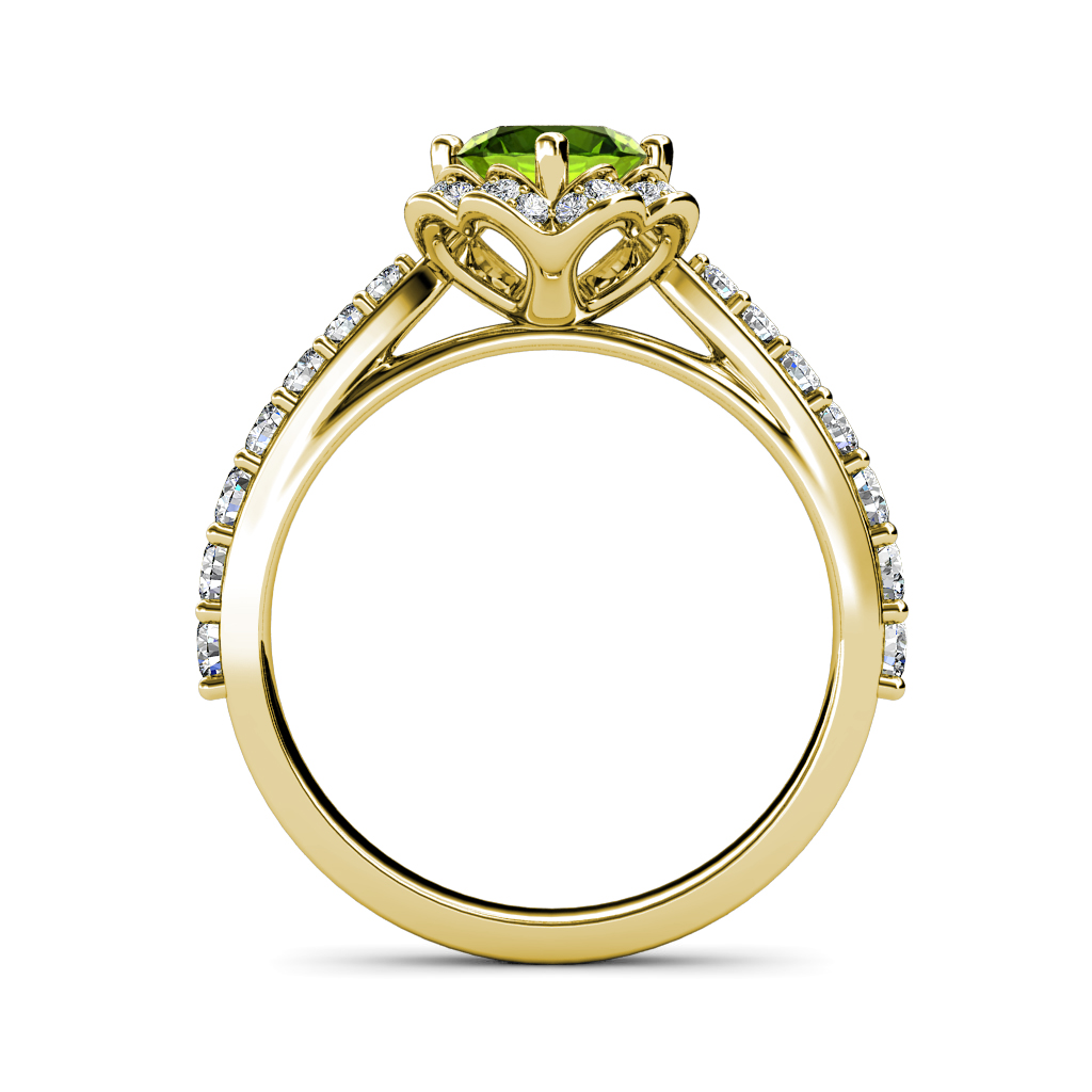 Peridot & Diamond (SI2-I1, G-H) Floral Halo Engagement Ring 1.50 ct tw ...
