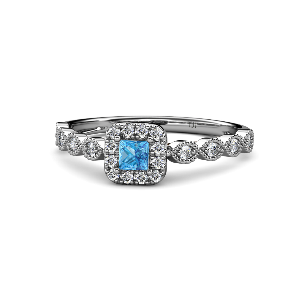 Princess Blue Topaz & Diamond Womens Engagement Ring 0.68 ctw 14K Gold ...