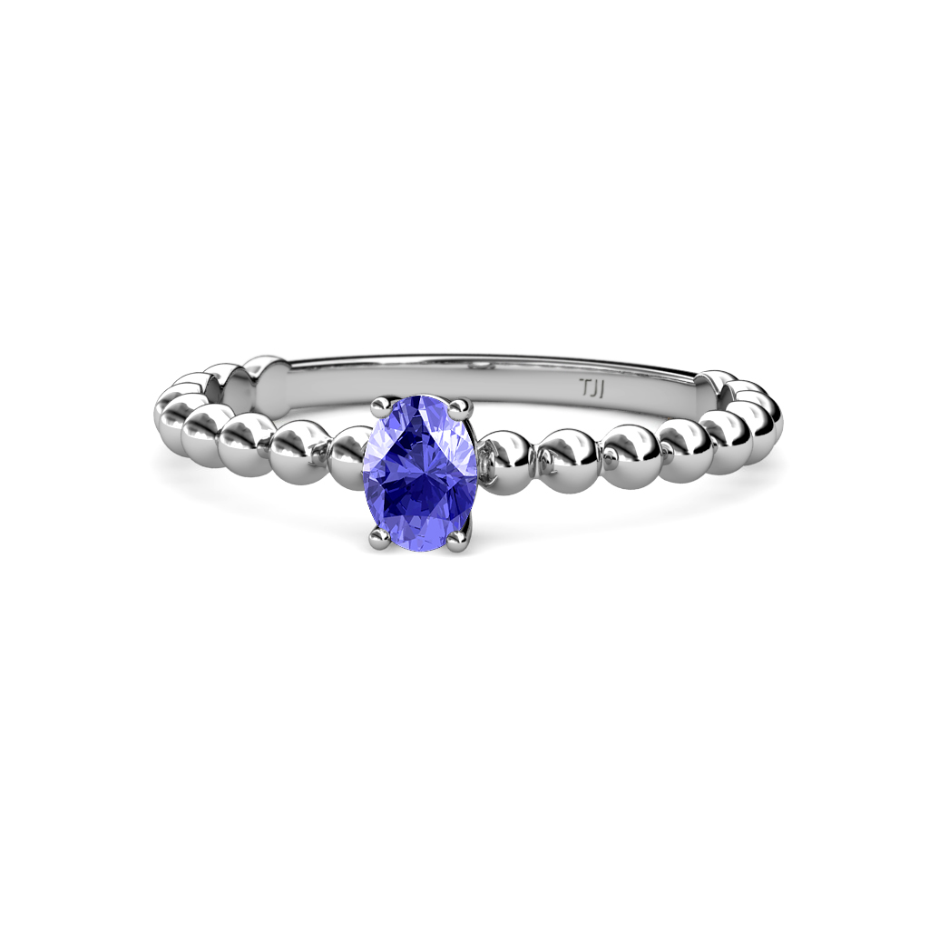 Oval Cut Tanzanite Bubble Band Solitaire Promise Ring 0.45 ct 14K Gold JP:163067 - Picture 2 of 4