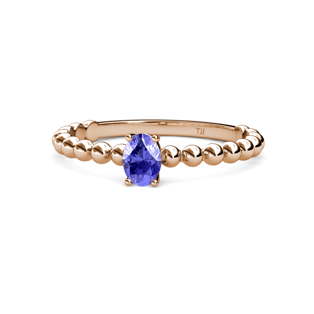 Oval Cut Tanzanite Bubble Band Solitaire Promise Ring 0.45 ct 14K Gold JP:163067 - Picture 4 of 4