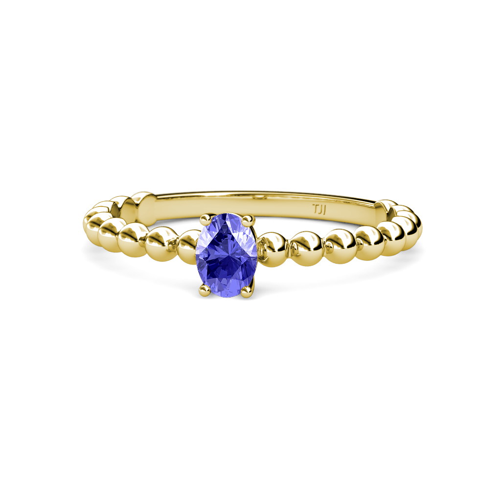 Oval Cut Tanzanite Bubble Band Solitaire Promise Ring 0.45 ct 14K Gold JP:163067 - Picture 3 of 4