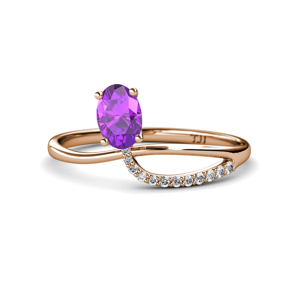 Oval Cut Amethyst and Diamond Womens Promise Ring 1.02 ctw 14K Gold JP:166531